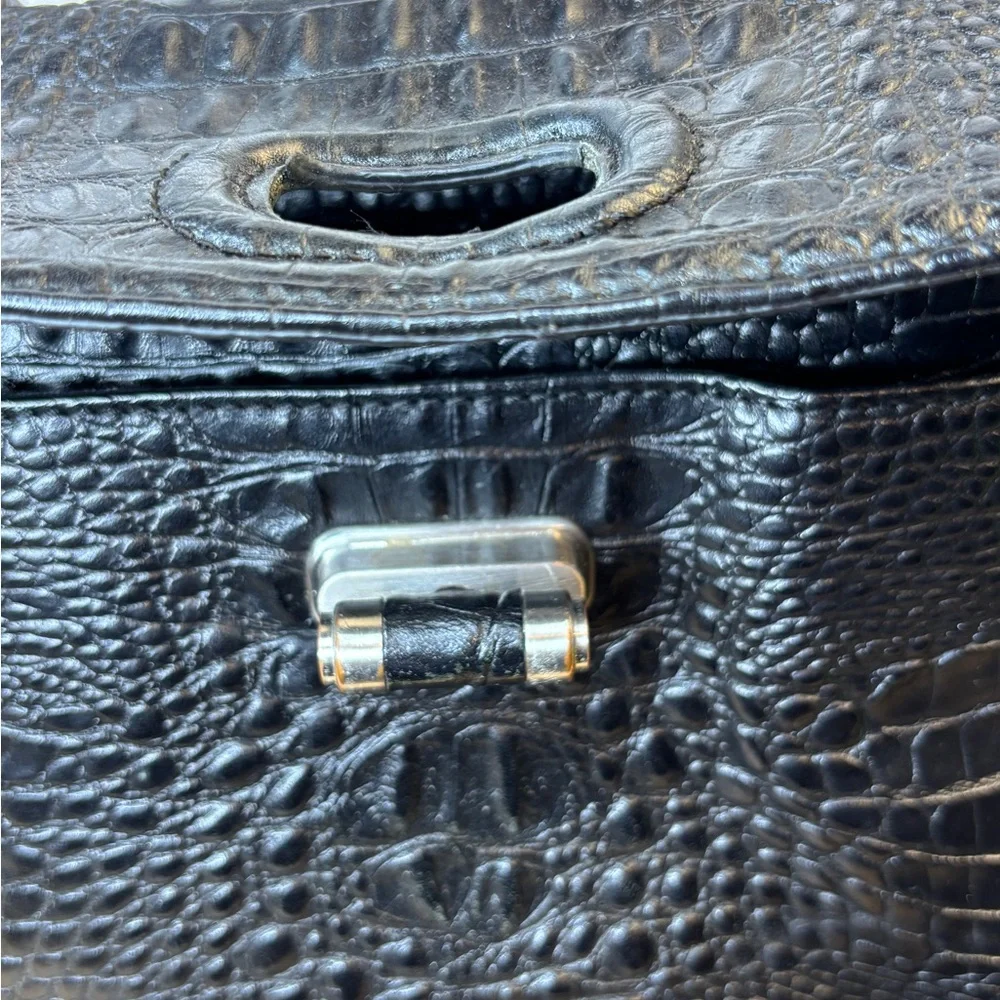Etienne Aigner Black Croc Embossed Leather Satchel Top Handle Crossbody LIKE NEW